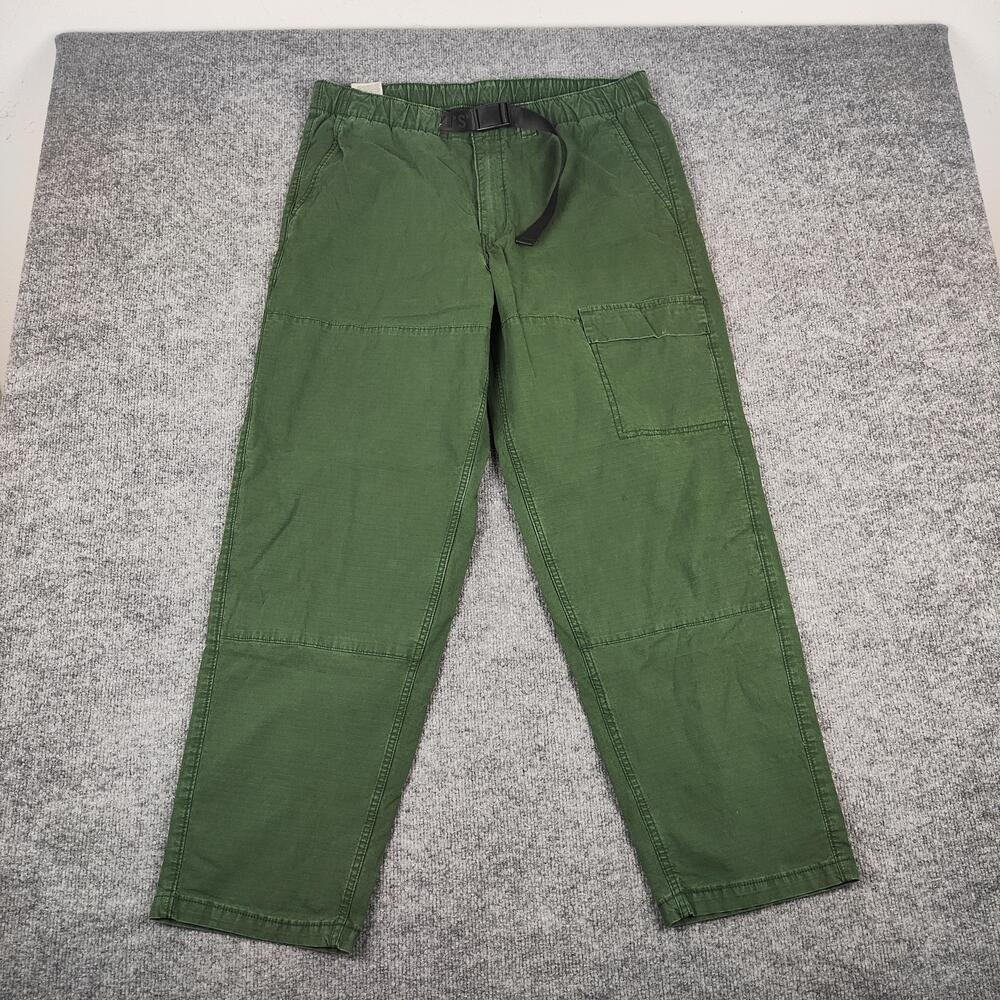 Levis Cargo Pants Mens L Green Canvas Elastic Waist Belted Workwear Relaxed Fit